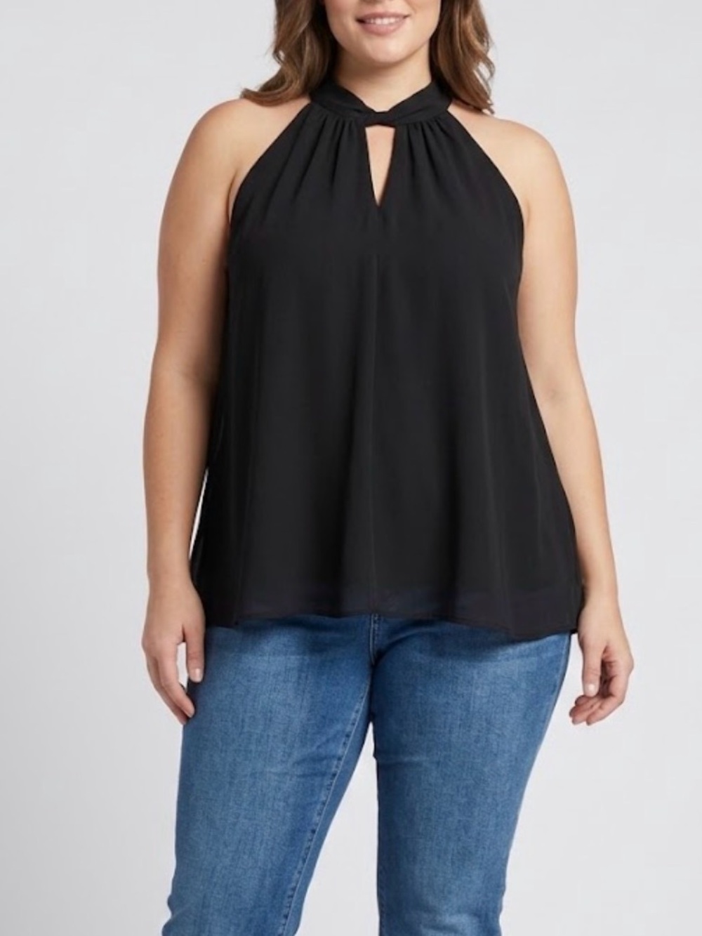 Women’s Halter Sleeveless Neck Tie Blouse Size 2X Black Classic Dressy Office